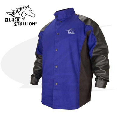 Black Stallion BSX™ Hybrid Flame Resistant Welding Jacket w/ Leather-Blue/Black