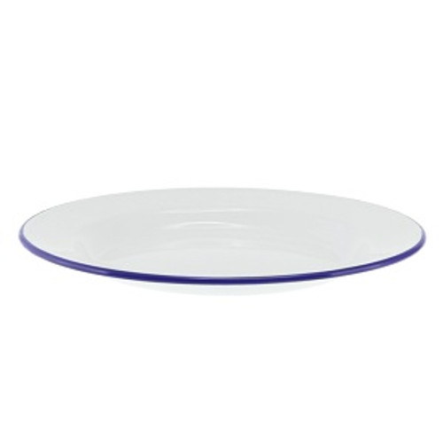 Enamel Plate 26cm Dinner White Blue Rim Enamel Plate 26cm Dinner White Blue Rim