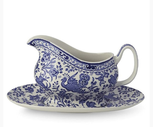 Burleigh Peacock Gravy Boat & Stand