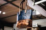 Double Panel Leather Tote Bag - Navy Blue & English Tan (LIMITED EDITION)