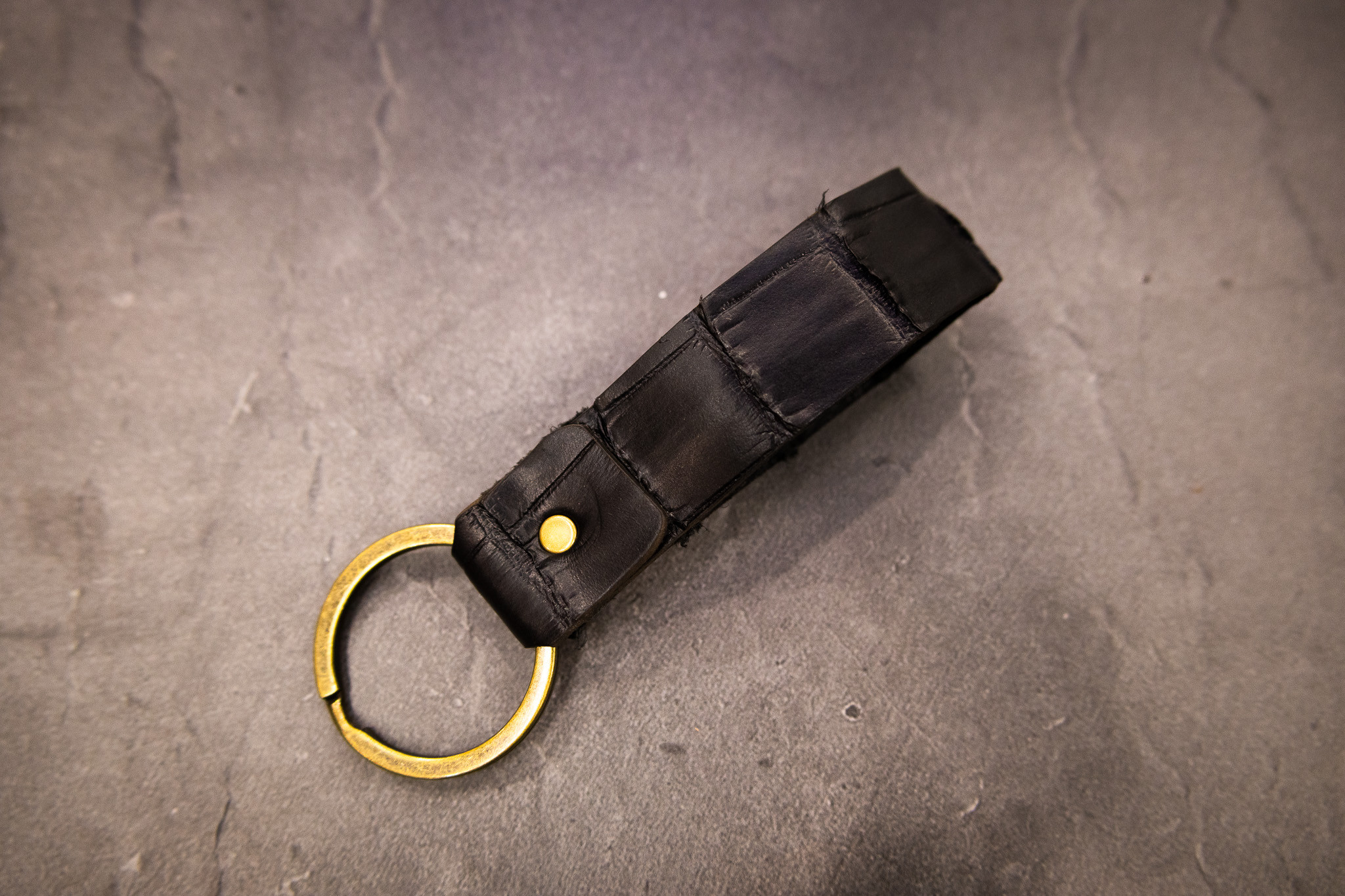 Leather Keychain - Matte Black Alligator