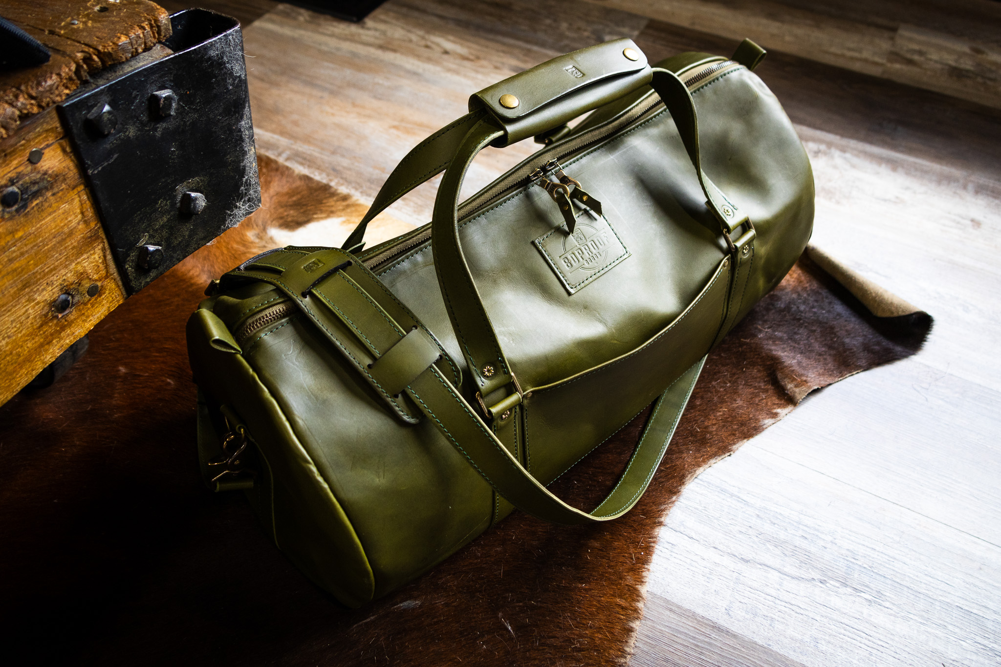 Carryall Duffle Leather Bag in Olive Green