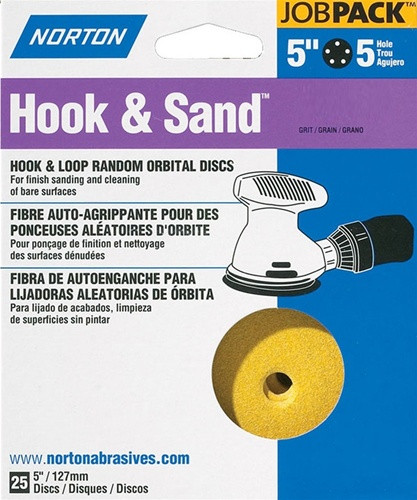 Norton 5" X 5 Hole Hook & Sand Disc 25 Pack 120 Grit - (Box of 10)