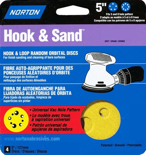 Norton 5" X 5 & 8 Hole Universal Vac Hole Sand Disc 220 Grit Very Fine 4 Pack 02001 - (Box of 15)
