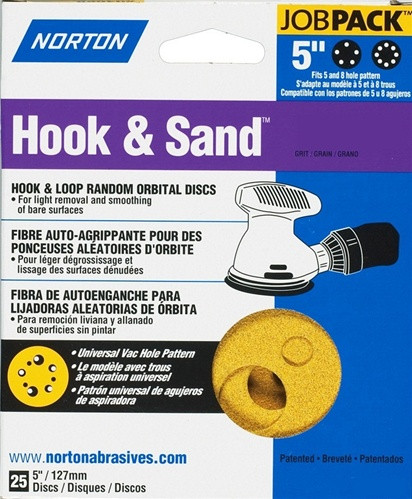 Norton 5" X 5 & 8 Hole Universal Vac Hole Hook & Sand Disc 150 Grit 25 Pack - (Box of 10)