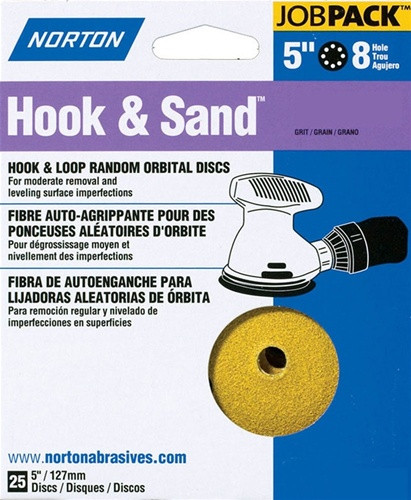 Norton 5" X 8 Hole Hook & Sand Disc 25 Pack 80 Grit - (Box of 10)