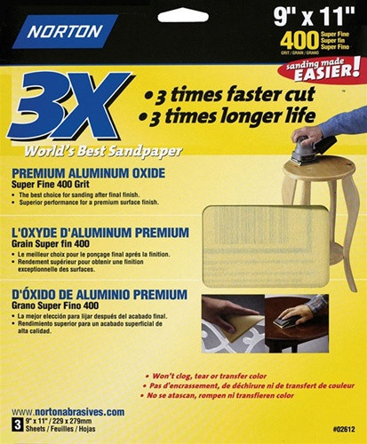 Norton 9" x 11" 3X High Performance Sandpaper 3 Pack 80 Grit Coarse 02621 - (Box of 25)