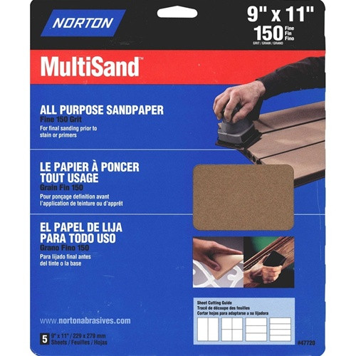 Norton 9" X 11" Multisand All Purpose Sandpaper 220 Grit Very Fine 5 Pack 44710 - (Box of 25)