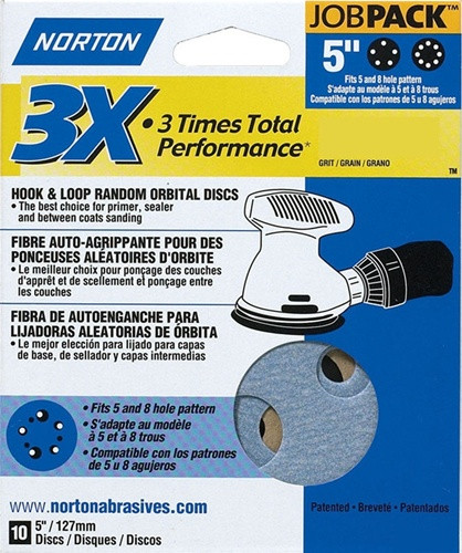 Norton 5" X 5" 8-Vac Hole 3X Hook & Sand Disc 10 Pack 40 Grit Extra Coarse - (Box of 10)