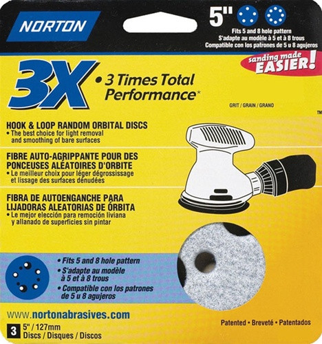 Norton 5" X 5" 8-Vac Hole 3X Hook & Sand Disc