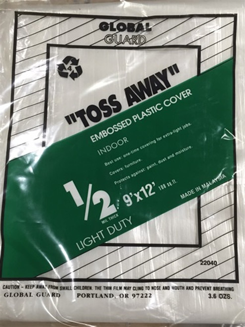 Plastic Embossed Drop Cloth "Toss Away" 1/2Mil 9' x 12' 22040