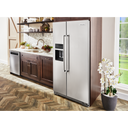 Kitchenaid® 19.9 cu ft. Counter-Depth Side-by-Side Refrigerator with Exterior Ice and Water and PrintShield™ finish KRSC700HPS