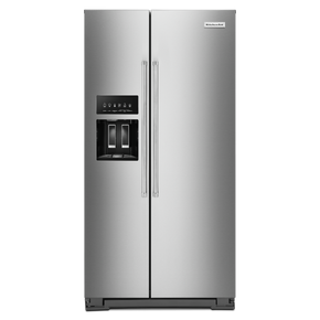 Kitchenaid® 22.6 cu ft. Counter-Depth Side-by-Side Refrigerator with Exterior Ice and Water and PrintShield™ finish KRSC703HPS