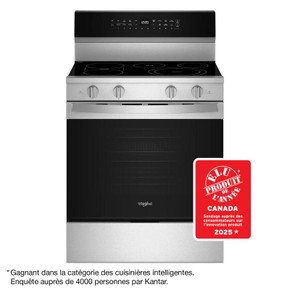 Whirlpool® 30-inch Smart Electric Range with Air Cooking Technology, WipeClean™ Coating, Steam/Self Cleaning, Rapid Preheat 5.3 CuFt Capacity YWFES7530RZ