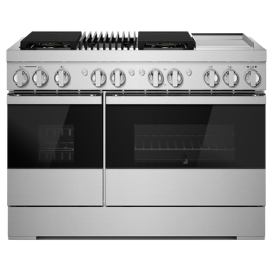 Jennair® NOIR™ 48" Dual-Fuel Professional Range with Chrome-Infused Griddle and Gas Grill JDRP748HM