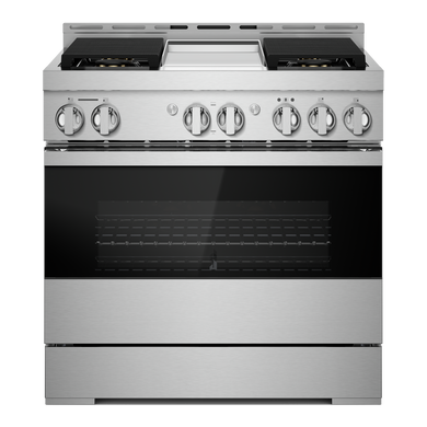 Jennair® NOIR™ 36 Dual-Fuel Professional-Style Range with Chrome-Infused Griddle and Steam Assist JDSP536HM