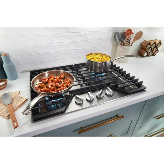 Whirlpool® 36-inch Gas Cooktop with EZ-2-Lift™ Hinged Cast-Iron Grates WCGK5036PS