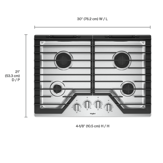 30-inch Gas Cooktop with EZ-2-Lift™ Hinged Cast-Iron Grates WCG55US0HS