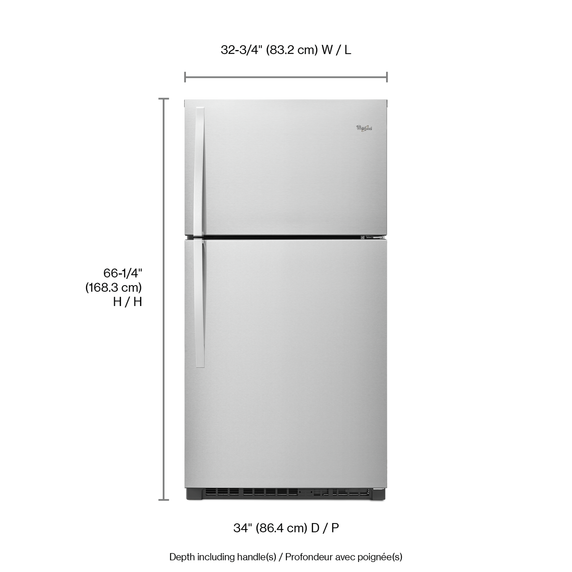 Whirlpool® 33-inch Wide Top Freezer Refrigerator - 21 cu. ft. WRT541SZDM