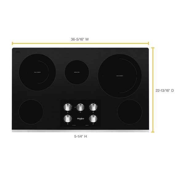 Whirlpool® 36-inch Electric Ceramic Glass Cooktop with Two Dual Radiant Elements WCE77US6HS