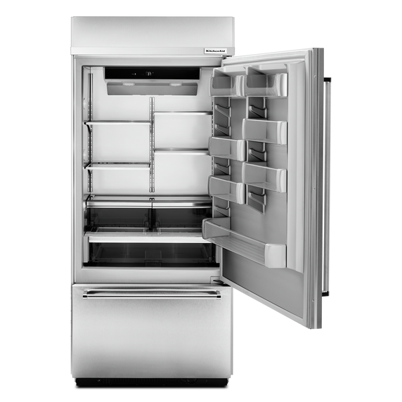 Kitchenaid® 20.9 Cu. Ft. 36 Width Built-In Stainless Bottom Mount Refrigerator with Platinum Interior Design KBBR306ESS