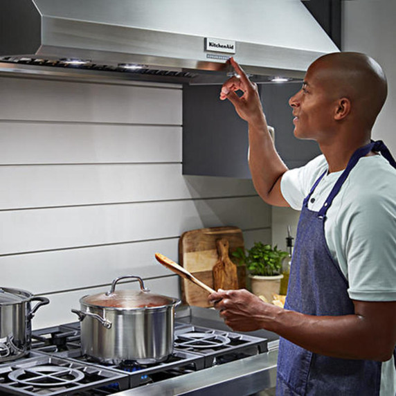 Kitchenaid® 48'' 585 or 1170 CFM Motor Class Commercial-Style Wall-Mount Canopy Range Hood KVWC908KSS