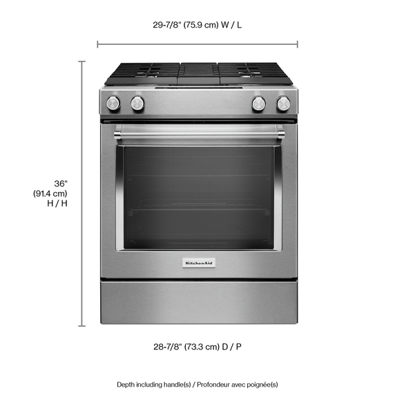 Kitchenaid® 30-Inch 4-Burner Dual Fuel Downdraft Slide-In Range KSDG950ESS