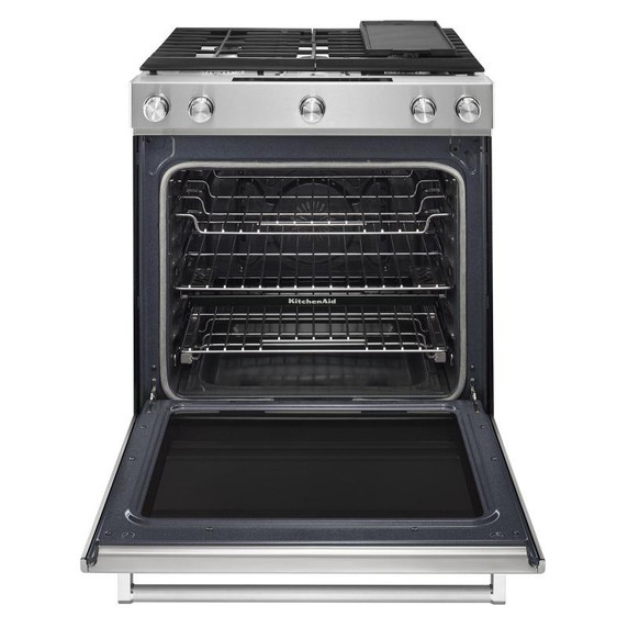 KitchenAid® 30-Inch 5-Burner Dual Fuel Convection  Front Control Range with Baking Drawer YKSDB900ESS