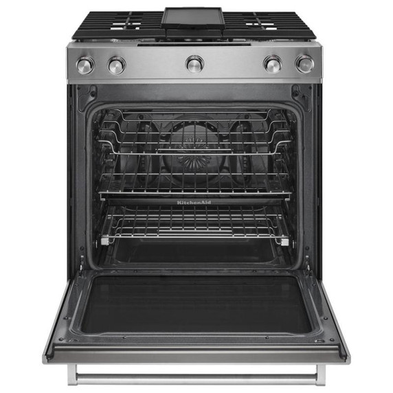 KitchenAid® 30-Inch 5-Burner Dual Fuel Convection  Front Control Range with Baking Drawer YKSDB900ESS