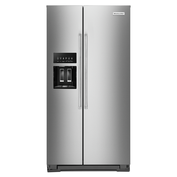 Kitchenaid® 22.6 cu ft. Counter-Depth Side-by-Side Refrigerator with Exterior Ice and Water and PrintShield™ finish KRSC703HPS