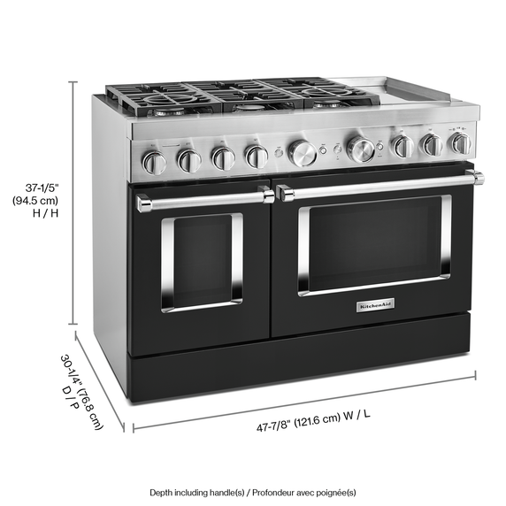 KitchenAid® 48'' Smart Commercial-Style Dual Fuel Range with Griddle KFDC558JBK