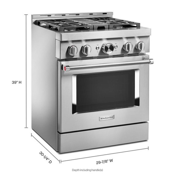 KitchenAid® 30'' Smart Commercial-Style Gas Range with 4 Burners KFGC500JSS