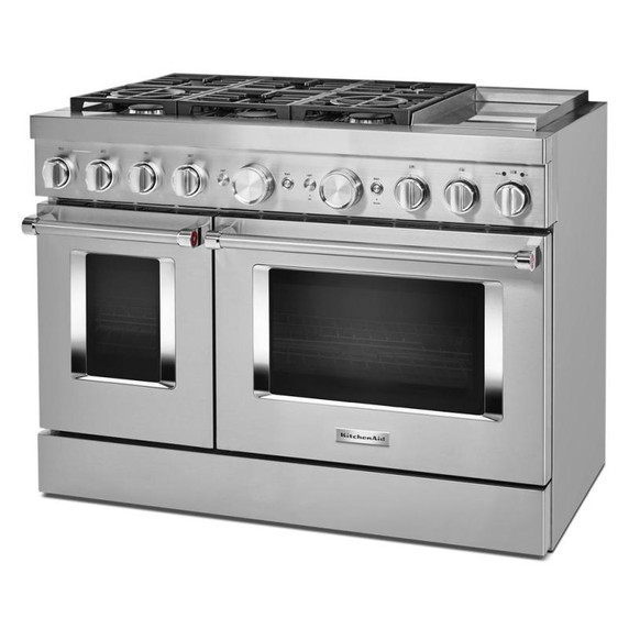 KitchenAid® 48'' Smart Commercial-Style Dual Fuel Range with Griddle KFDC558JSS