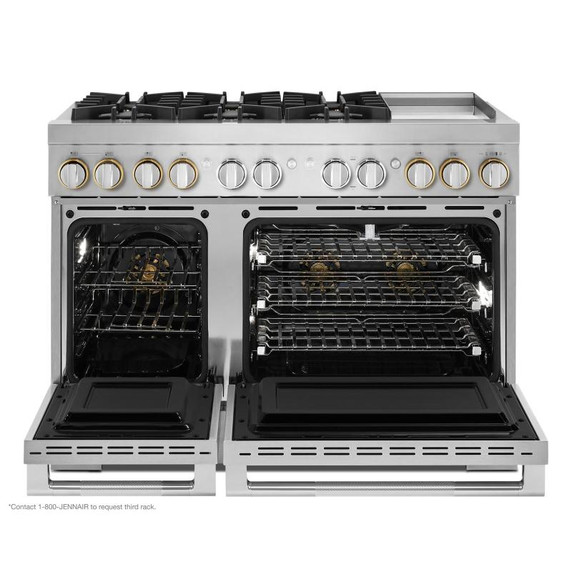 Jennair® RISE™ 48" Dual-Fuel Professional-Style Range with Chrome-Infused Griddle and Steam Assist JDSP548HL