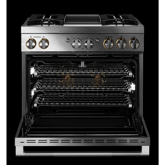 Jennair® 36" RISE™ Dual-Fuel Professional-Style Range with Chrome-Infused Griddle and Steam Assist JDSP536HL