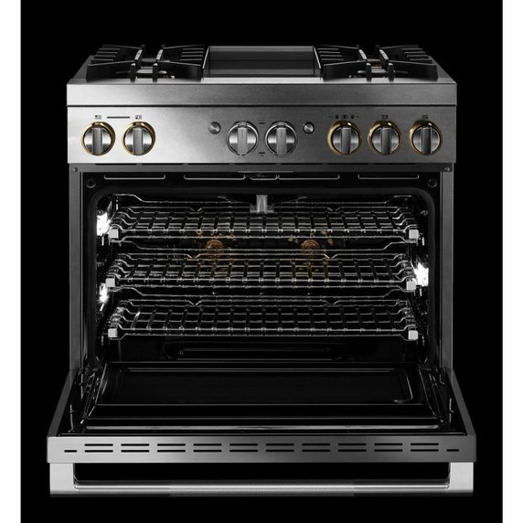 Jennair® 36" RISE™ Dual-Fuel Professional-Style Range with Chrome-Infused Griddle JDRP536HL
