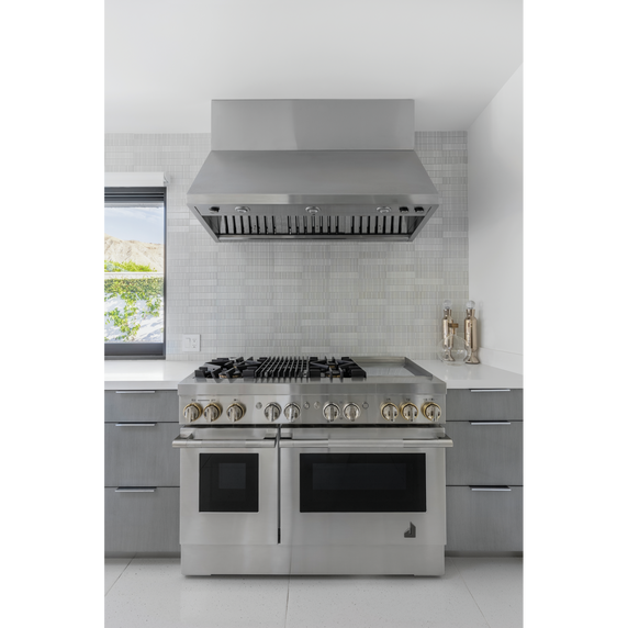 Jennair® RISE™ 48 Dual-Fuel Professional-Style Range with Chrome-Infused Griddle and Grill JDRP748HL