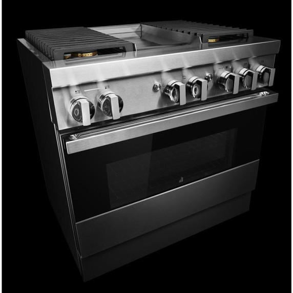 Jennair® 36" NOIR™ Dual-Fuel Professional-Style Range with Chrome-Infused Griddle JDRP536HM
