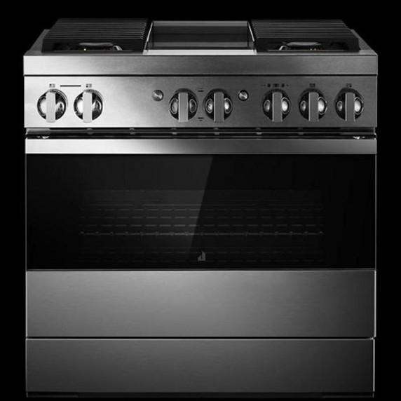 Jennair® 36" NOIR™ Dual-Fuel Professional-Style Range with Chrome-Infused Griddle JDRP536HM