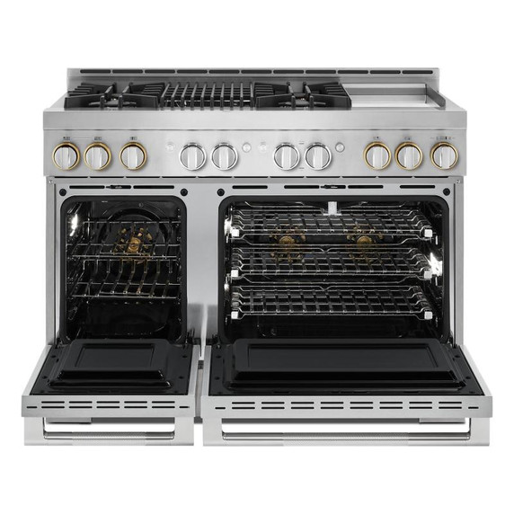 Jennair® 48" RISE™ Gas Professional-Style Range with Chrome-Infused Griddle and Infrared Grill JGRP748HL