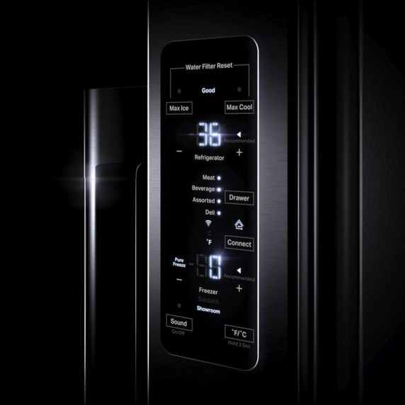 Jennair® RISE™ 72” Counter-Depth French Door Refrigerator with Obsidian Interior JFFCC72EHL