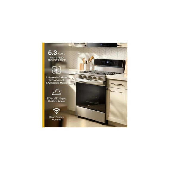 Whirlpool® 30-inch Smart Gas Range with True Convection, Steam/Self Cleaning, Rapid Preheat 5.3 CuFt Capacity WFGS7530RZ