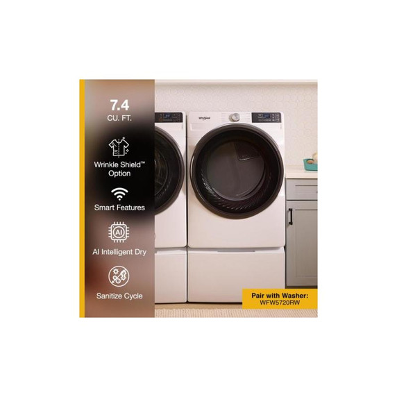 Whirlpool® 7.4 cu. ft. Smart Front Load ENERGY STAR® Certified Gas Dryer with Wrinkle Shield™ Option WGD5720RW