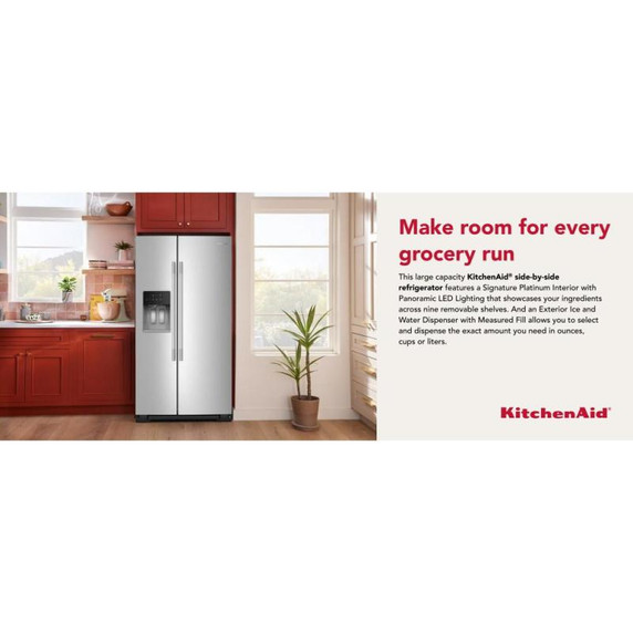 Kitchenaid® 20.8 Cu. Ft. Counter-Depth Side-by-Side Refrigerator with Exterior Ice and Water Dispenser in PrintShield™ Finish KRSC536RPS