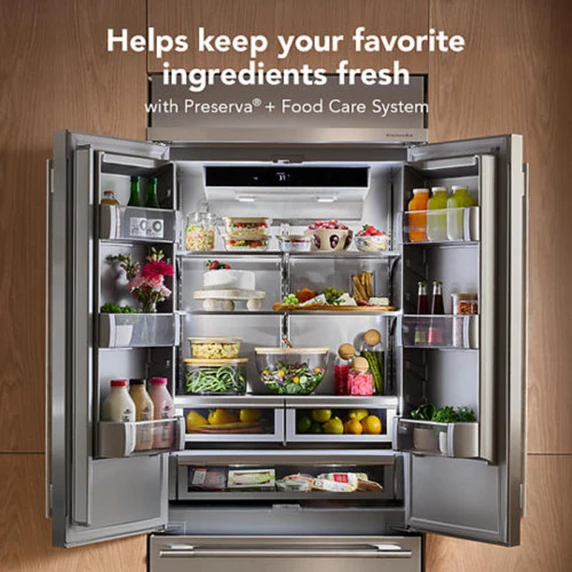 Kitchenaid® 20.8 Cu. Ft. 36" Built-In French Door Bottom Mount Refrigerator with Platinum Interior KBFN536SPS