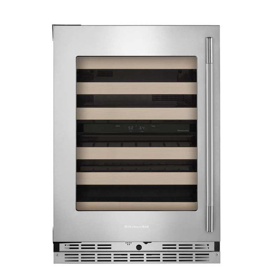 Kitchenaid® 24" Undercounter Wine Cellar with Full-Extension Wood-Front Racks KUWL524SPS
