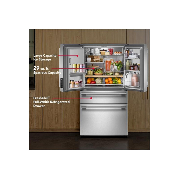 Kitchenaid® 29 cu. ft. French Door Refrigerator with Exterior Water and Ice and FreshChill™ Full-Width Refrigerated Drawer KRMF436SPS