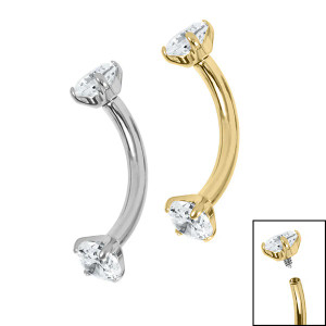 Internally Threaded Claw Set Double Jewelled Curved Bar Internally Threaded Claw Set Double Jewelled Curved Bar