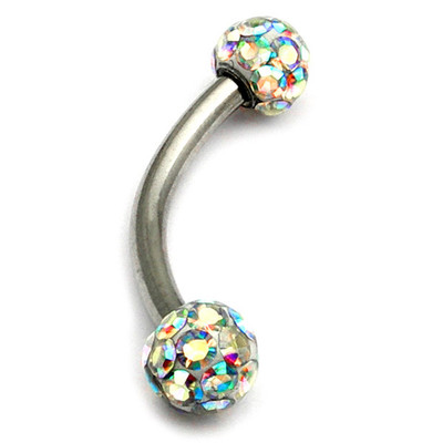 Titanium Curved Barbell with Smooth Glitzy Balls