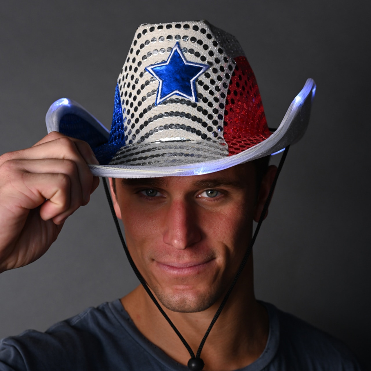 LED Red White & Blue Cowboy Hat Light Up Cowboy Hat